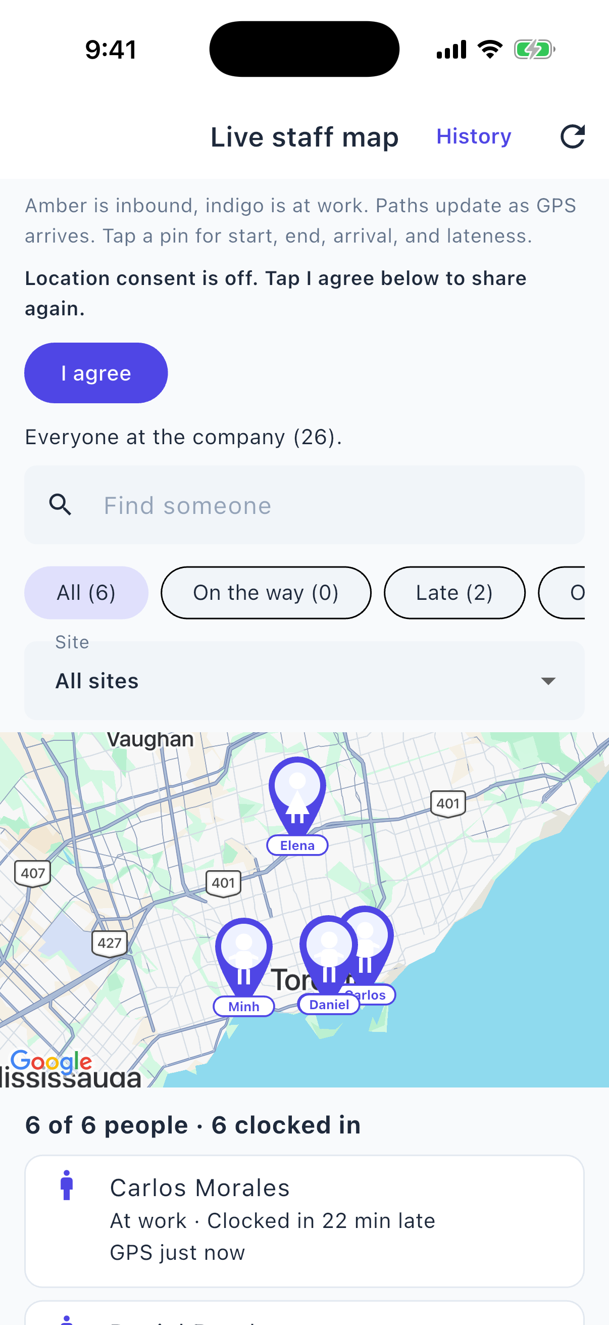 Live staff map