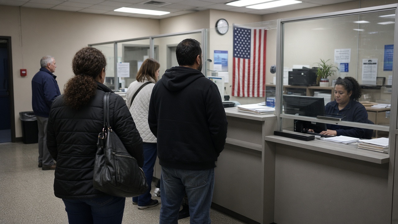 Residents in line at a municipal service counter