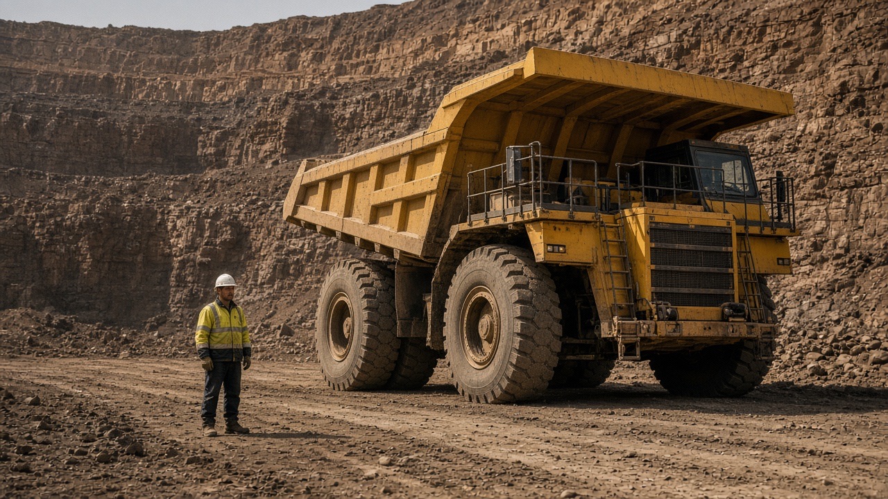 A haul truck on a terrace in an open-pit mine