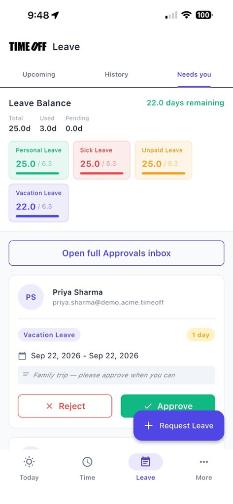 TimeOff Manager Pro leave and approvals